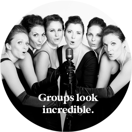 Corporate event guests photographed in Hip Image Black and White Glam Photo Booth